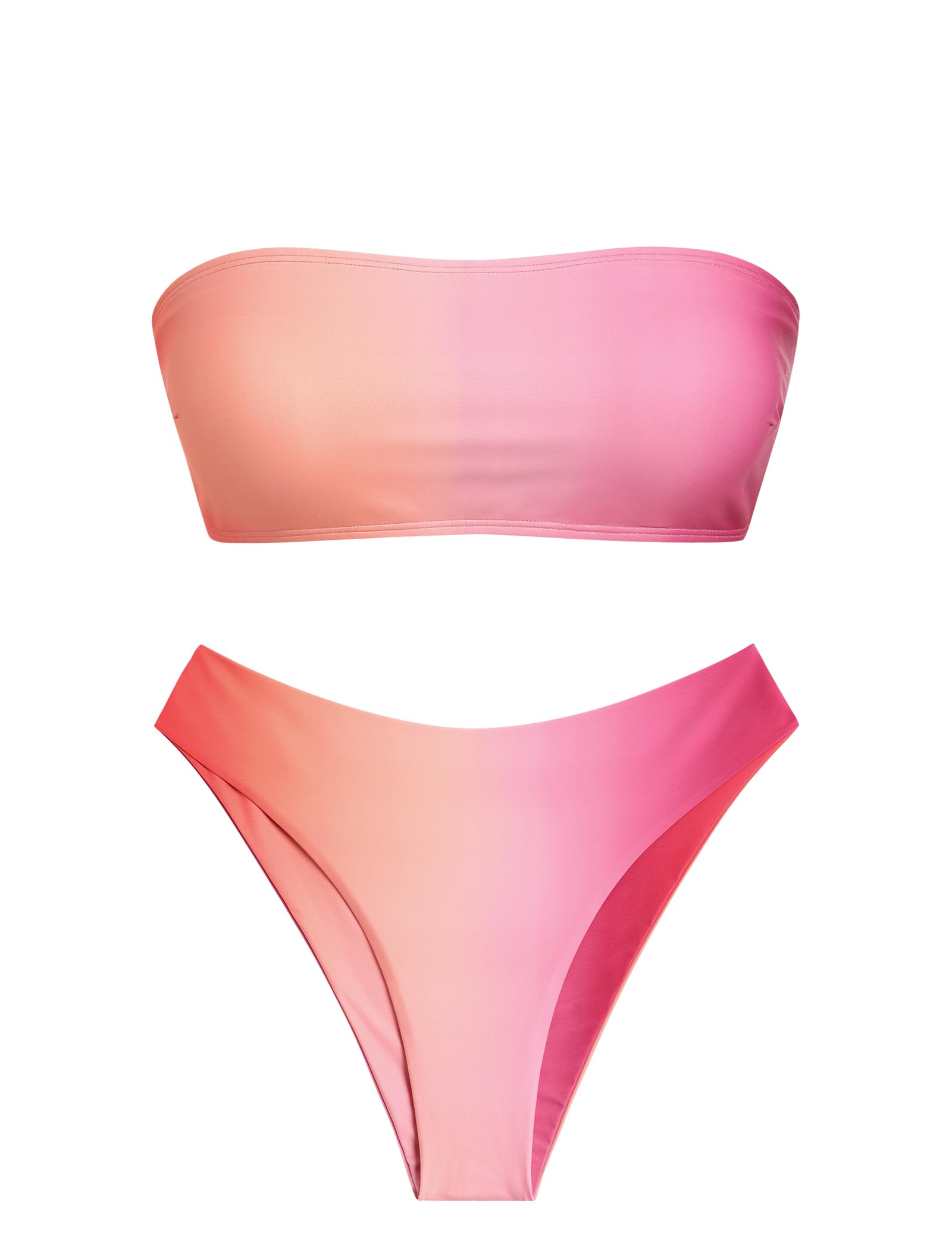 ZAFUL Women's High Cut Bandeau Bikini Set Strapless 2 Pieces Bathing Suit | Solid Color Swimsuit High-waisted Bikini Set