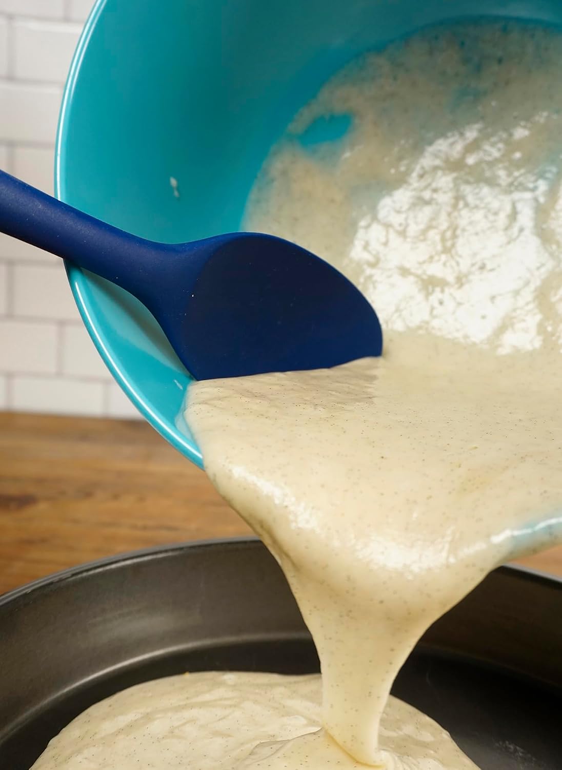 RSVP International Ela's Favorite Silicone Spatula Spoon, Blue, 11" | BPA-Free Silicone | Mix Thick Batters, Scrape Sauces, Stir Pasta, & More | Dishwasher Safe & Heat Resistant
