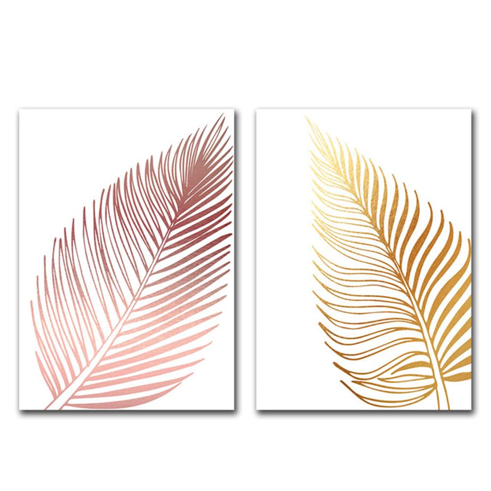WUHBCZ Canvas Paints,Pink and Gold Leaves Posters and Prints Nordic Canvas Painting Wall Art Pictures Modern Home for Living Kitchen Bedroom Room Decoration-50 * 70cm*2PCS (No Frame)