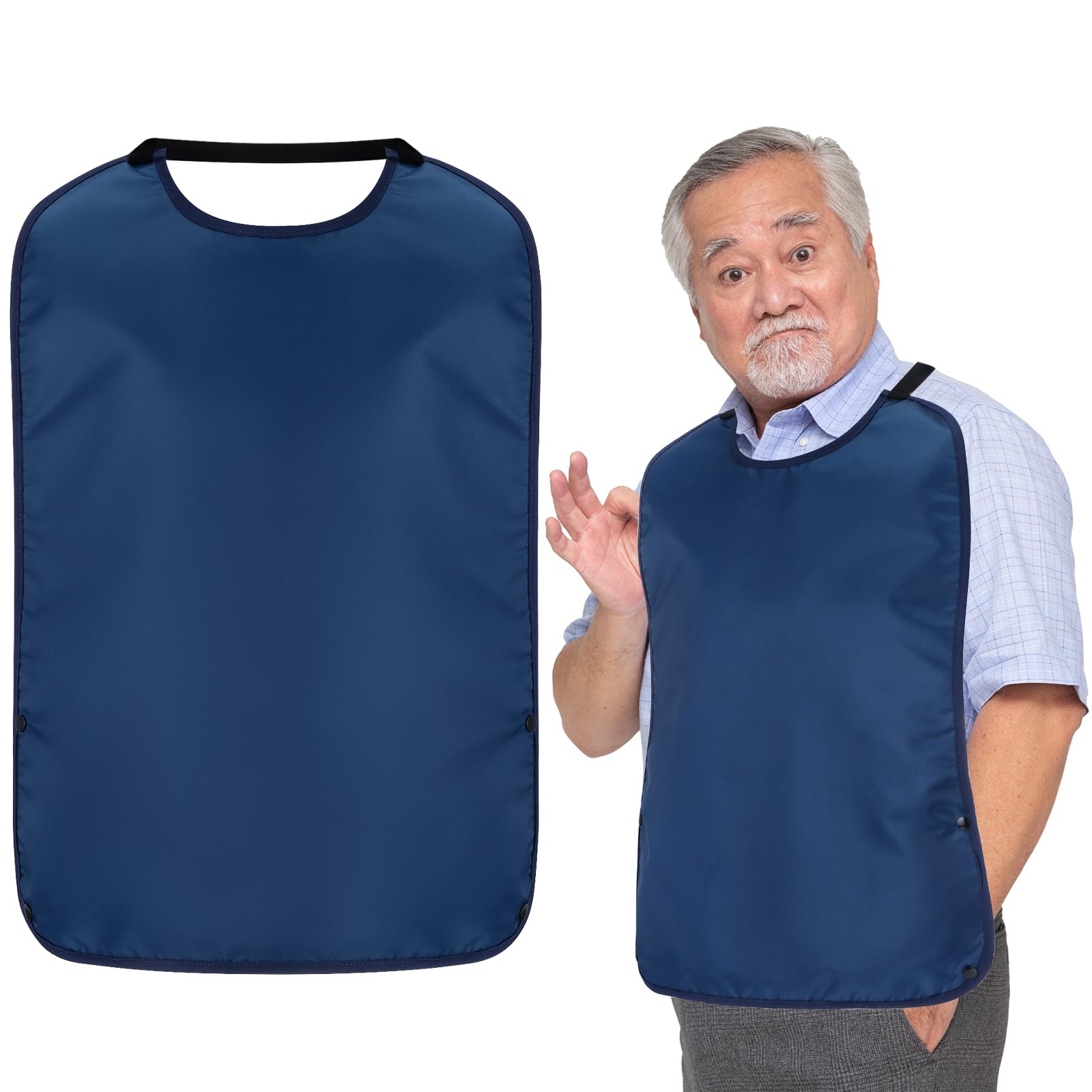 Double Layer Stretchable Adult Bibs with Crumb Catcher Waterproof Washable Clothing Protector Adult Bibs for Eating