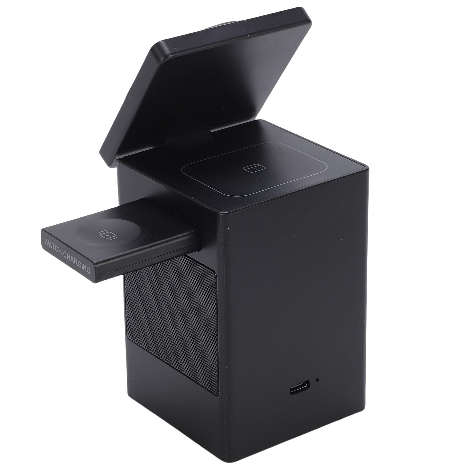 AMONIDA Stazione di Ricarica Wireless 6 in 1 con Altoparlante Bluetooth, Sveglia Digitale Stazione di Ricarica Wireless Multifunzionale a Digiuno, Ideale per Telefono, Orologio, Casa, Ufficio e Viaggi