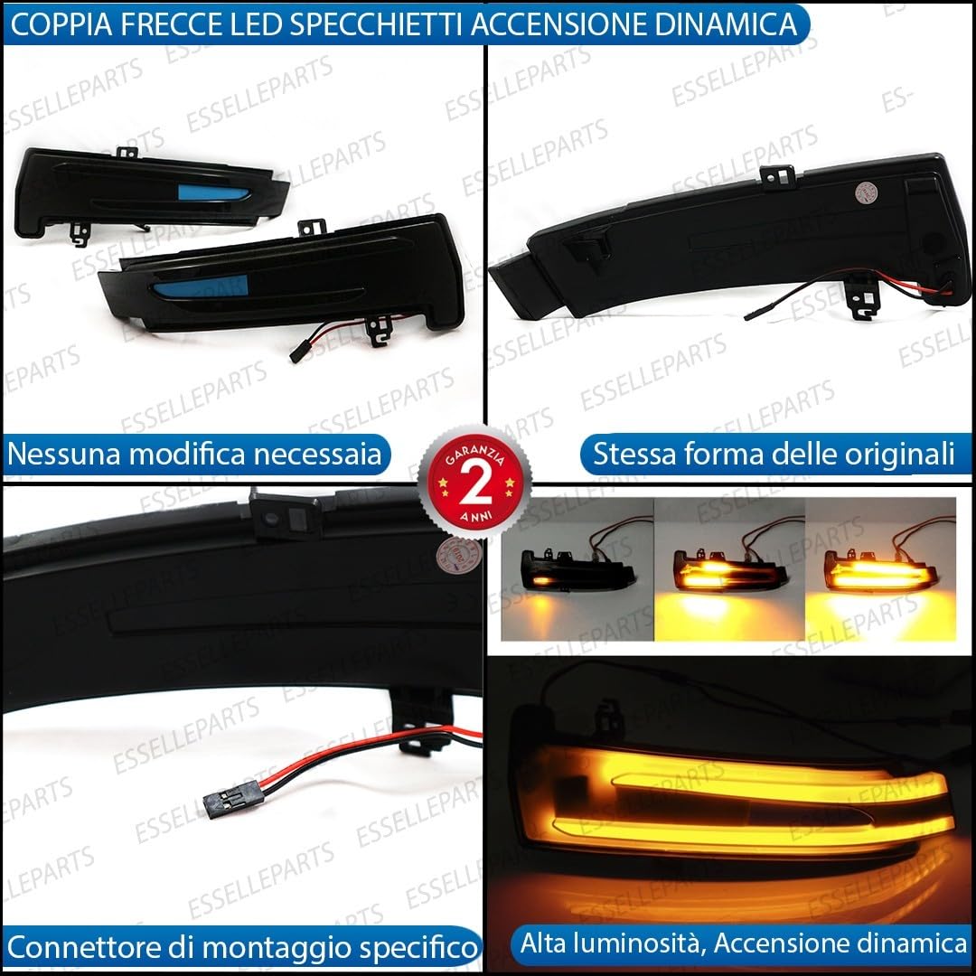 Frecce LED Dinamiche Specchietti compatibile con Mercedes Classe A W176, Classe B W246, CLA W117, GLA X156, GLK, Classe C W204, Classe E W212, CLS W218, Classe S W221, Indicatori Laterali Sequenziali