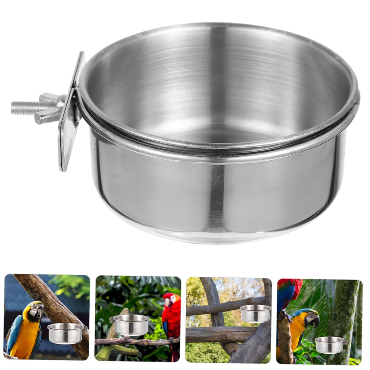 Set 4Pezzi Accessori per Pappagalli in Metallo Inossidabile Argento, Mangiatoie per Pappagalli Design Anti-Chew e Resistenti alla Ruggine per Gabbie