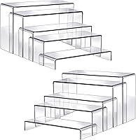 Fixwal 10pcs Clear Acrylic Display Risers - 2 Sets Large Stepped Stands for Perfume, Jewelry, Figures, Cupcakes, Toys & More