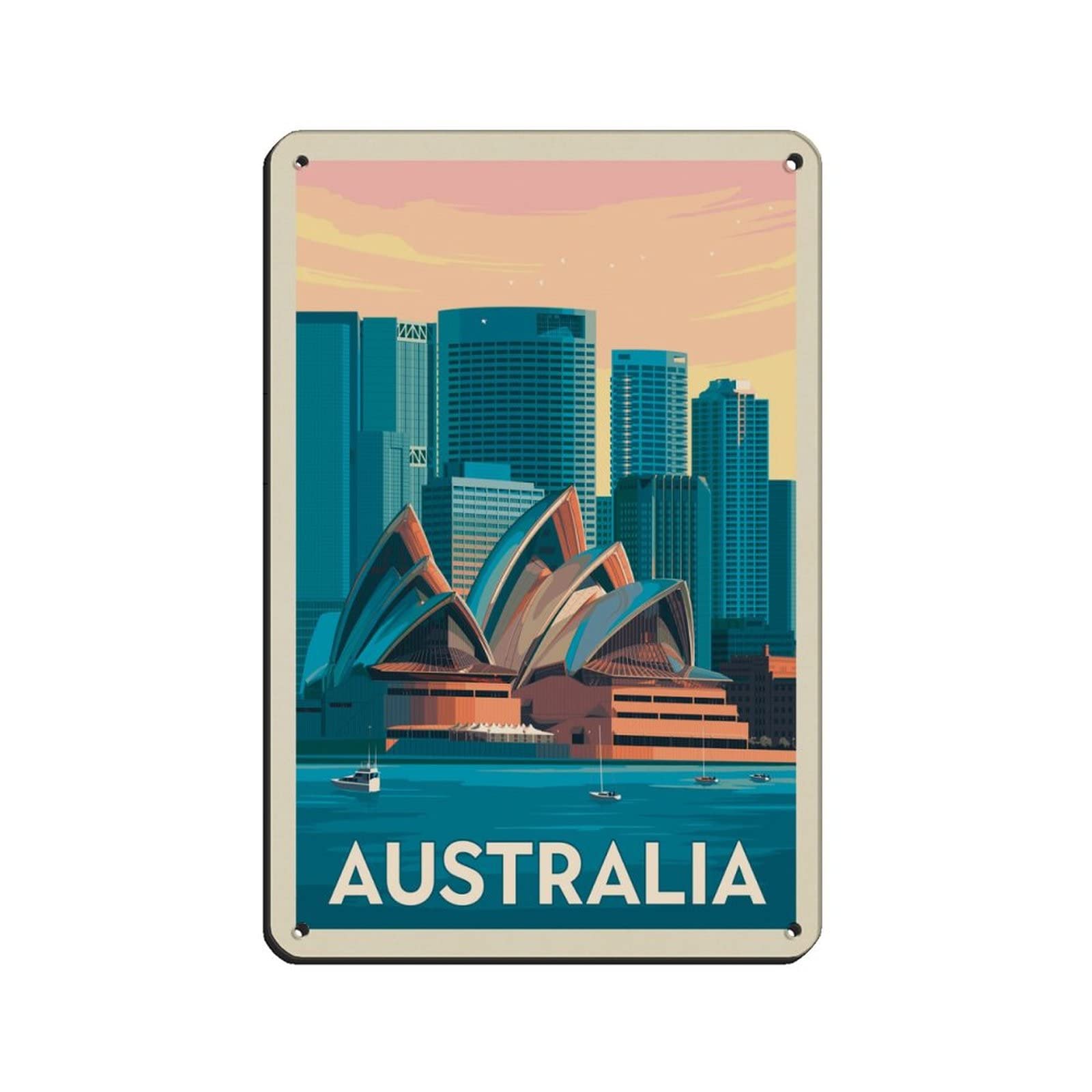 AZOLID Vintage Metal Tin Signs Australia Sydney Skyline Travel Tin Signs Metal Poster Wall Decor Office Cafe Bathroom Badroom 14x20CM