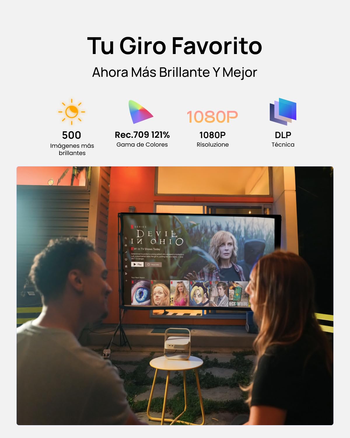 XGIMI Elfin Flip Plus Proyector Portátil, 500 Lúmenes ISO, Rotación de 150° | Google TV con Netflix Oficial para Cine en Casa, Contraste 4000:1, Diseño Ultra Delgado, Autoenfoque ISA y Altavoces