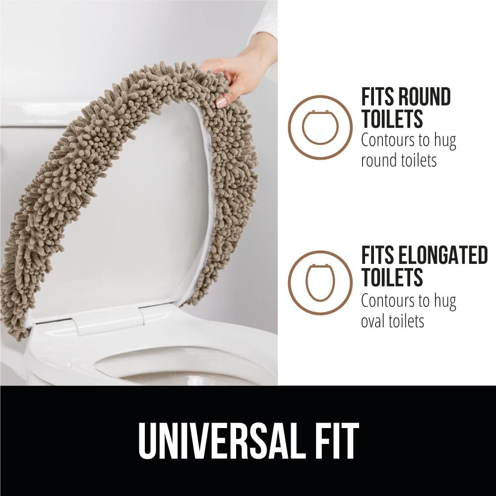 GORILLA GRIP Patented Shower Stall Mat and Chenille Bathroom Toilet Lid Cover, Shower Stall Mat Size 21x21 in Clear, Machine Washable, Toilet Lid Cover Size 19.5 by 18.5 in Beige, 2 Item Bundle