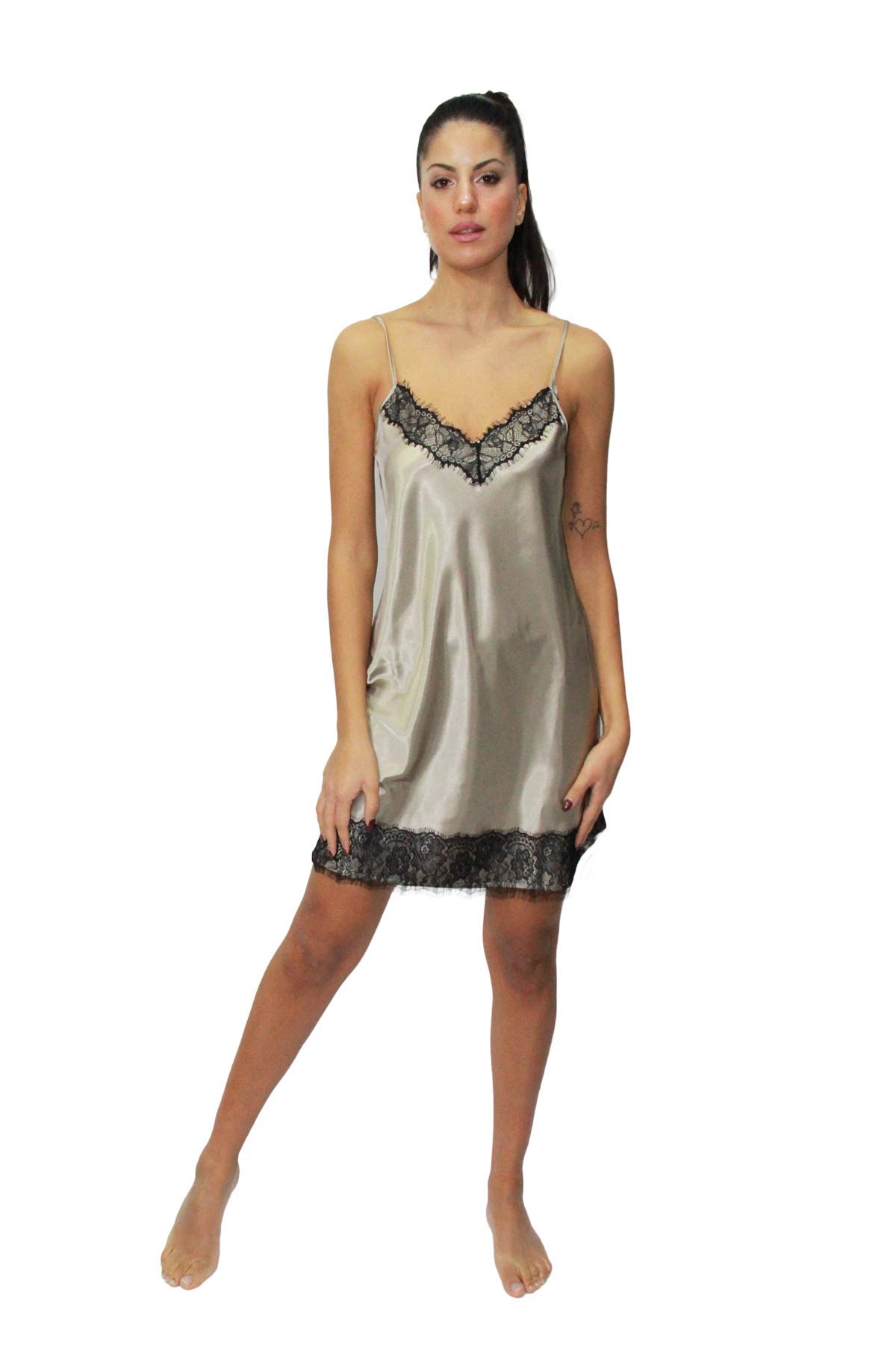 AMADINE camicina corta in raso con pizzo a contrasto 3