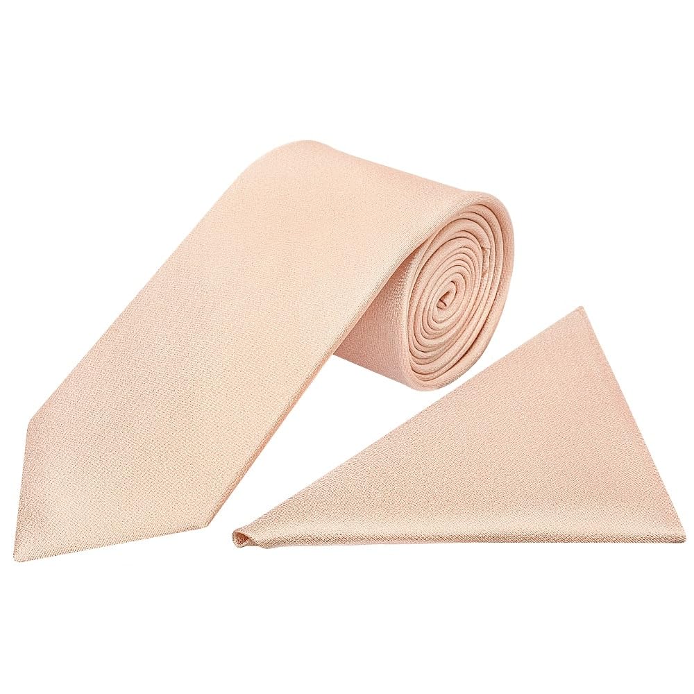 TIES R US Plain Nude Silk Classic Men's Tie and Pocket Square Set
