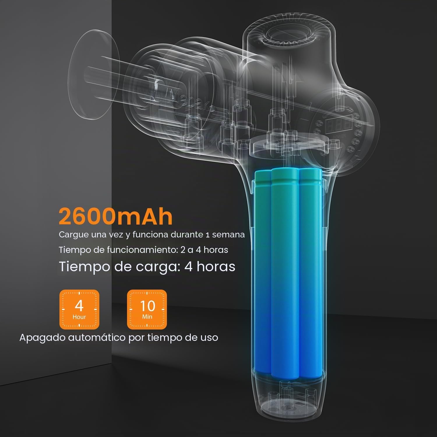 Mebak Pistola de Masaje Muscular Profesional Masajeadora Eléctrica Percusión Tejido Profundo 7 Cabezas 5 Velocidades Amplitud 12mm