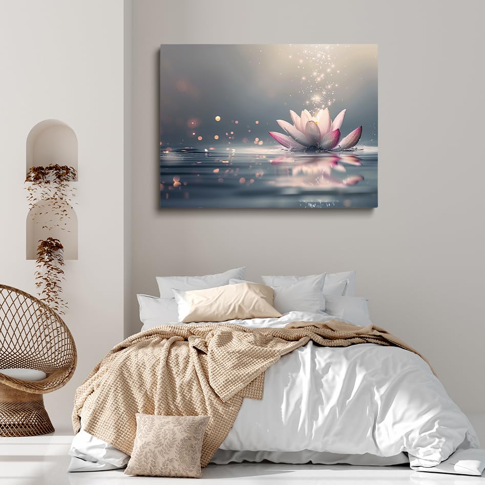 LZIMU Zen Wall Art White Lotus Flower Bloom In Water Picture Prints ...