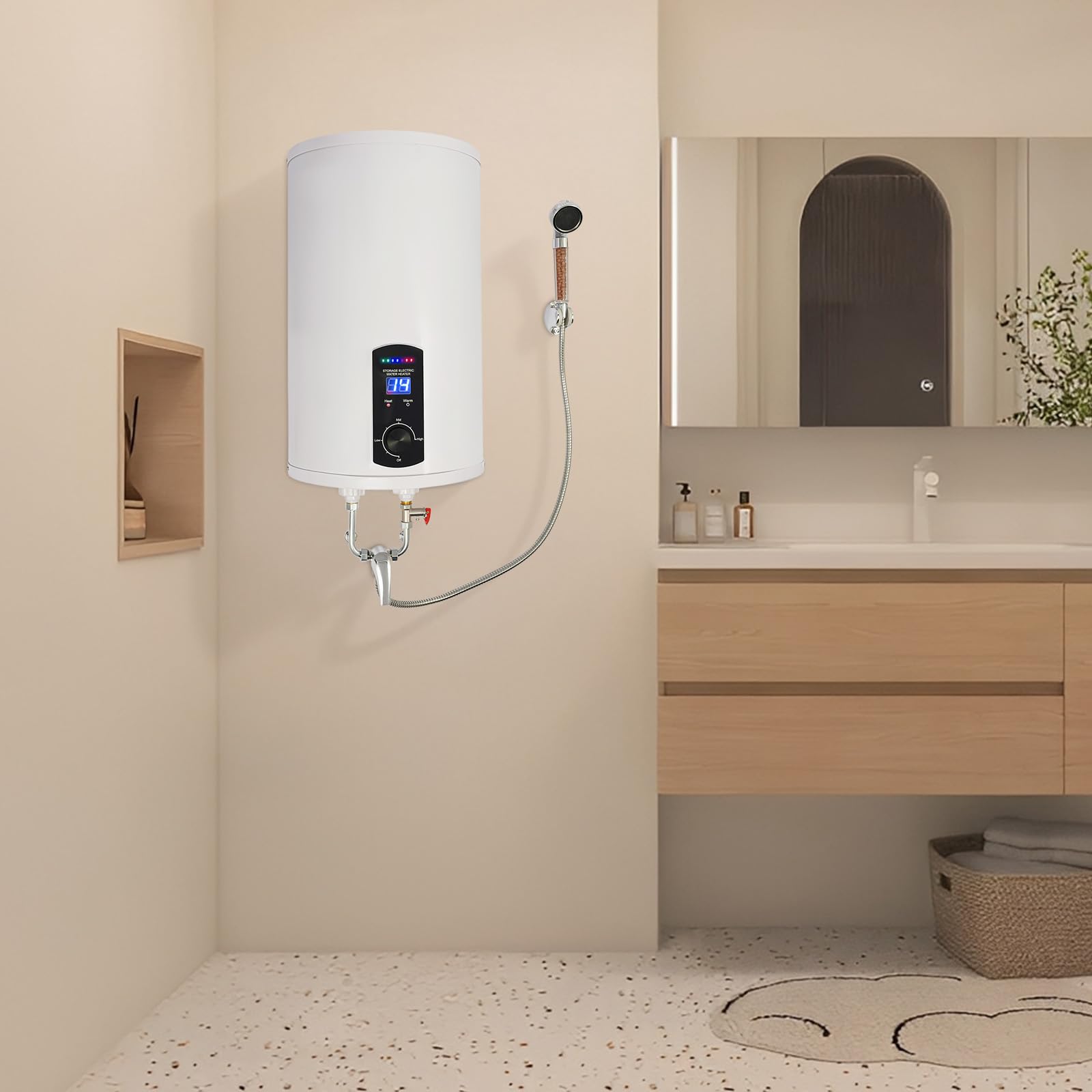 Chauffe-eau électrique 30 l - 2000 W 220 V - À suspendre au mur - Économie d'énergie - Chauffe-eau - Réservoir intérieur émaillé - Écran LED (30 l)