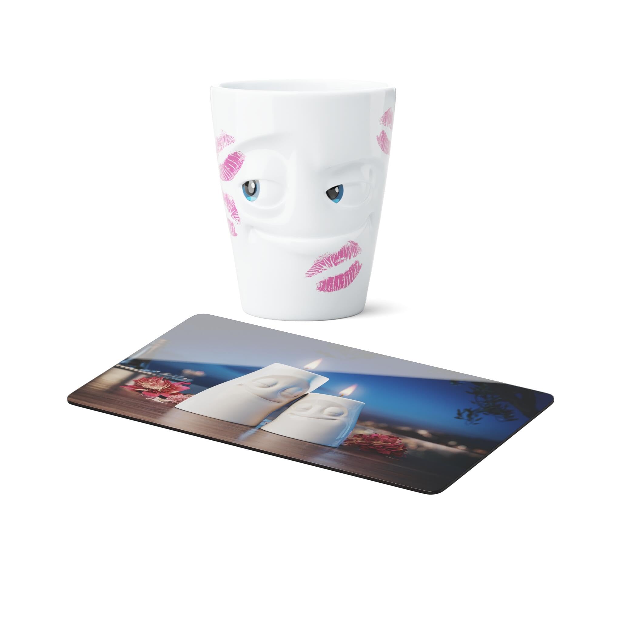 FIFTYEIGHT PRODUCTS Muttertag Henkelbecher Geküsst 350ml Movie Edition & Frühstücksbrettchen Liebesschwur