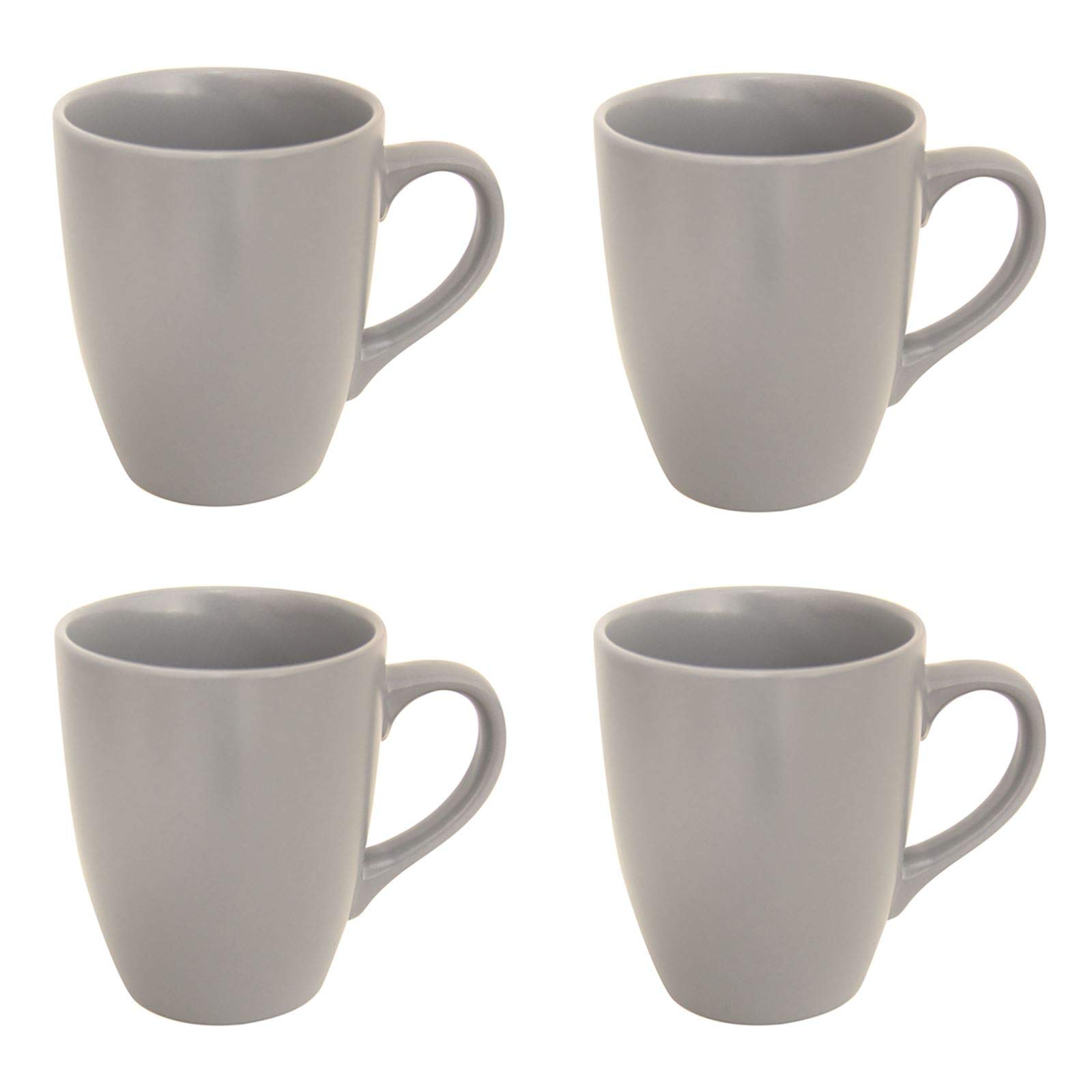 Hodge and Hodge Set of 4 Stoneware Ceramic Mugs Coffee Tea Cups Kitchen Home Drinkware, Light Grey 12oz
