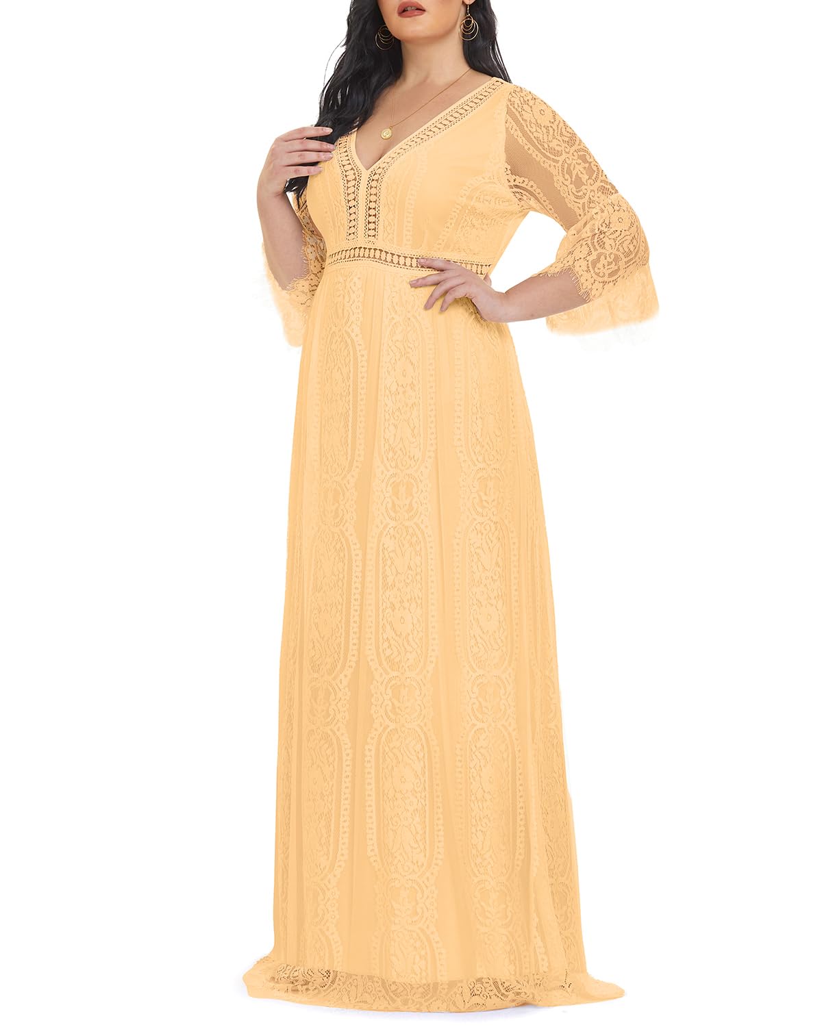 Damska sukienka ślubna w stylu boho maxi maxi z koronką boho dekolt w serek zwiewne długie sukienki imprezowe