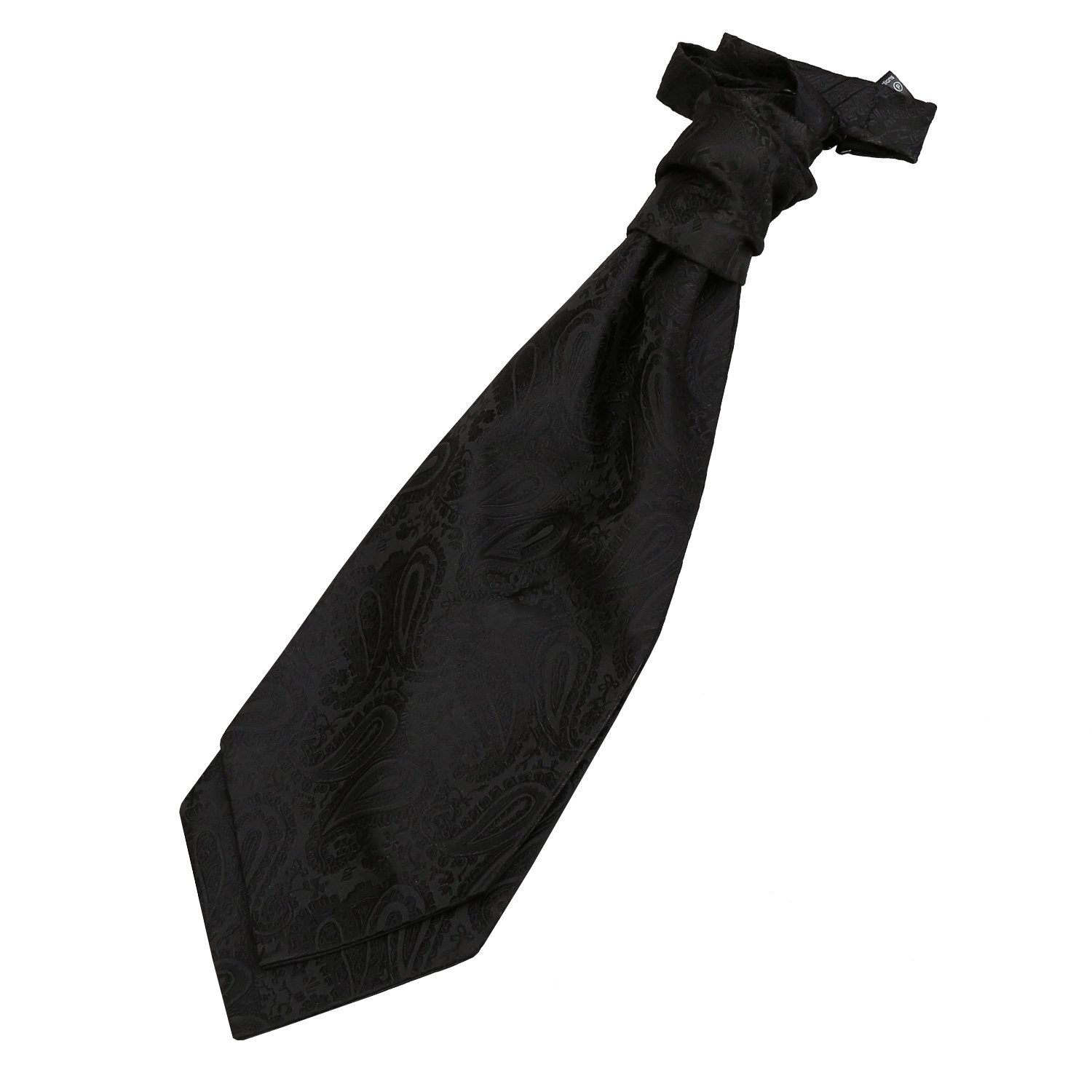 DQT Boys Paisley Floral Scrunchie Cravat – Pre-Tied Wedding Pageboy Formal Neckwear - Black