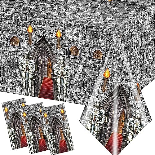 Medieval Stone Print Tablecloth - 10 Plastic Covers, 4.3x7.2 Ft For Castle Themed Parties - View #4