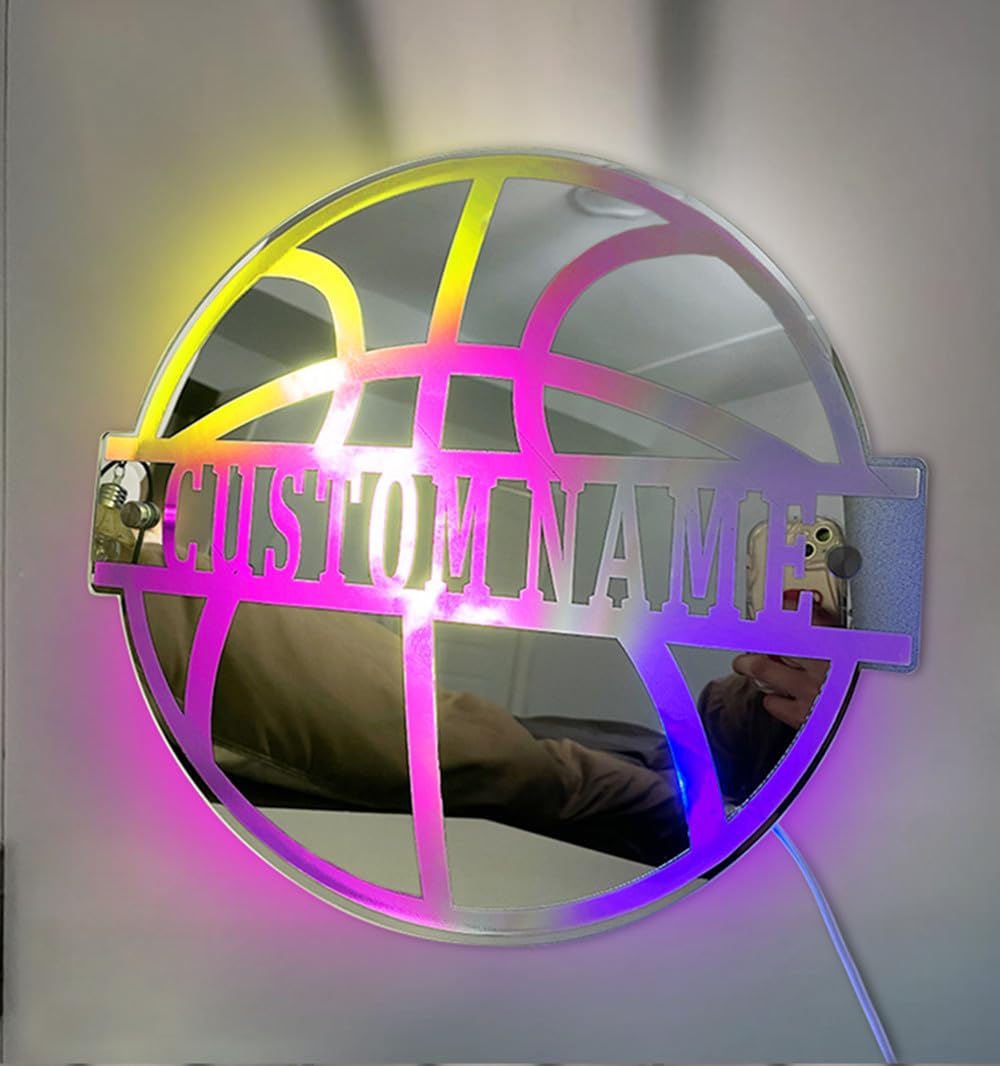 MYZQIFF Personalized Basketball Neon Sign, Custom Name Basketball Ball Sign, Neon Night Light for Bedroom, Birthday Party Home Decor, Kids Gifts