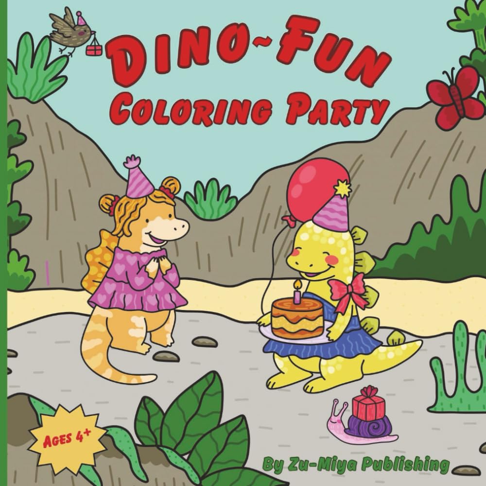 Dino-Fun Coloring Party: A Cute Party-Themed Dinosaur Coloring Book for Kids Ages 4+