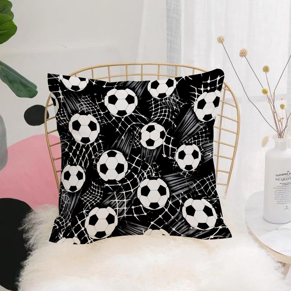 HYMSXW Cushion Cover,Throw Pillow Case Home Decorative for Living Room Bedroom Sofa Chair 20X20 Inch,Football, football element sport in black and white tones,Pillowcase 50X50cm