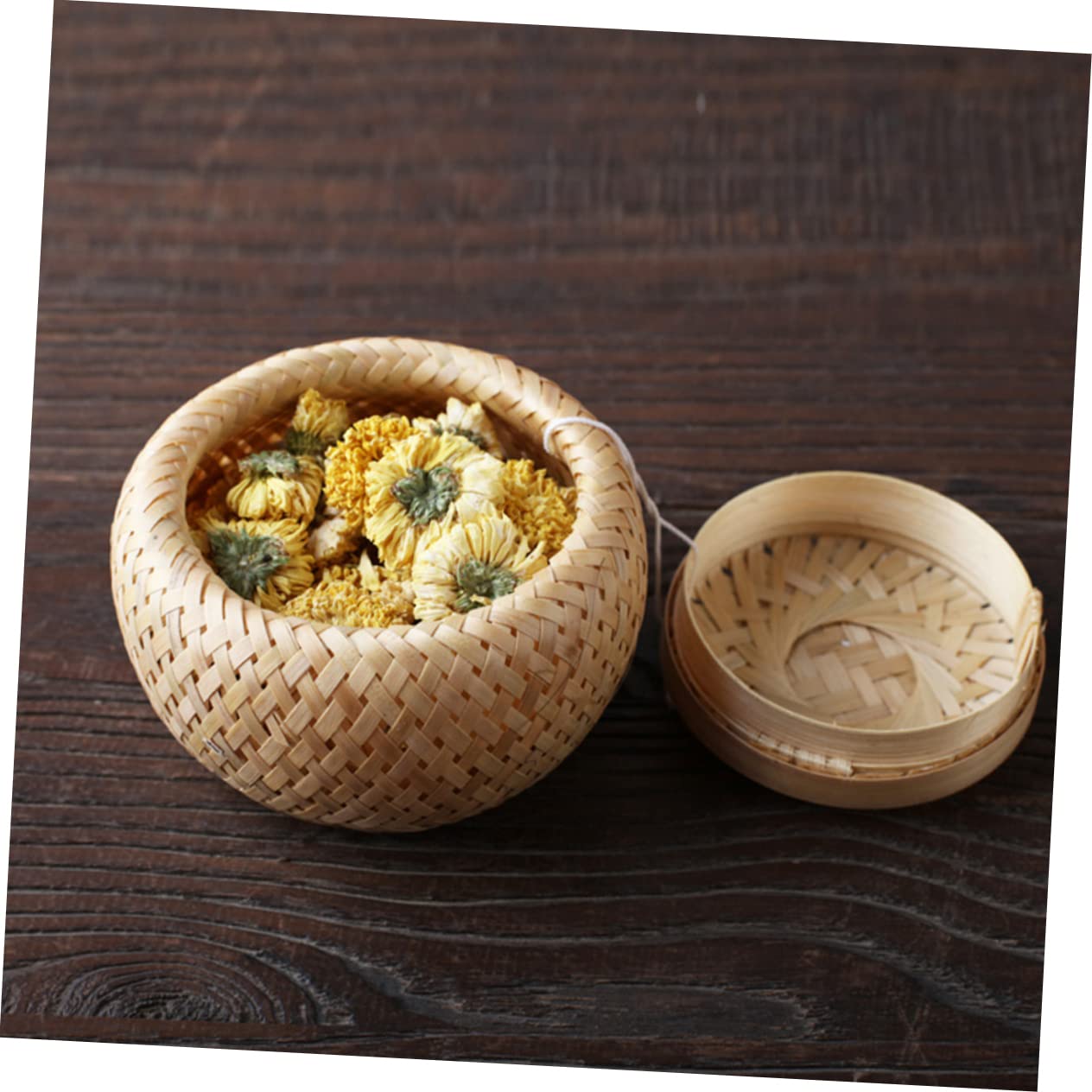 Cabilock 1pc Round Box Seagrass Small Woven Basket for Tea Bamboo Woven Tea Container Tea Box Raond Tea Canister Tea Can Tea Storage Jar Home Office Restaurant Size l