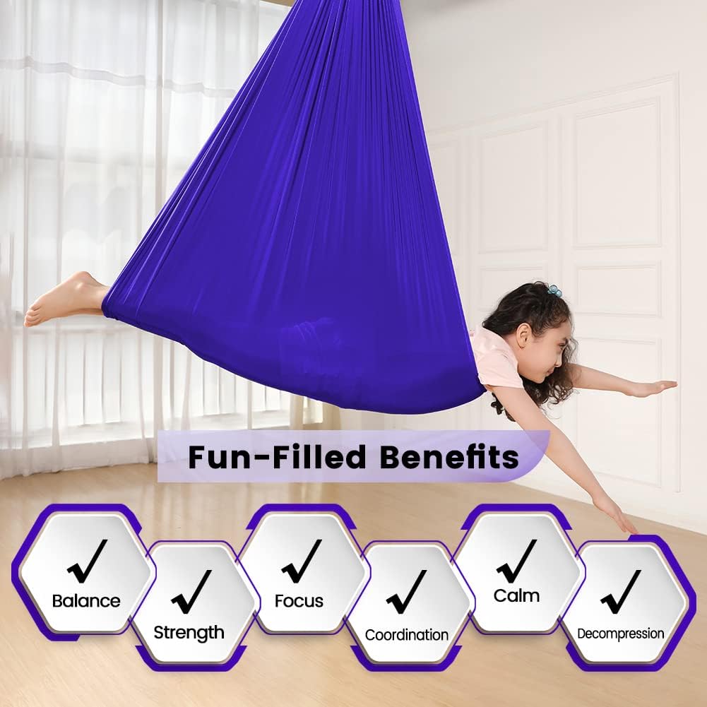 Kids Therapy Swing with Special Needs Snuggle Swing Cuddle Hammock Indoor Adjustable Aerial Yoga for Children with Autism, ADHD, Asperger, Sensory Integration (Hardware Included)