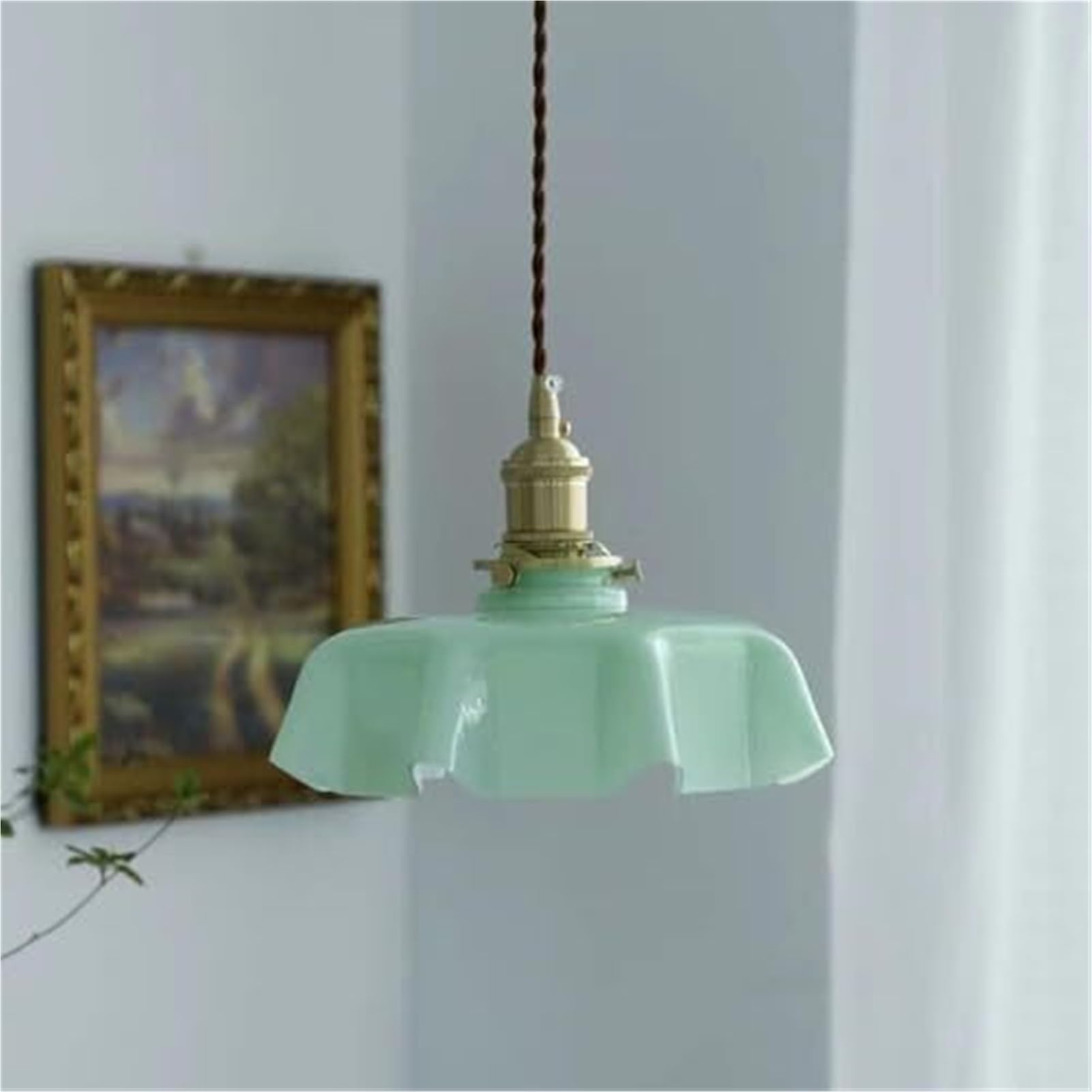 KBUUKYYXouy Scandinavian Glass Farmhouse Lotus Leaf Pendant Lamp Chandelier Hanging Lighting Ceiling Fixture E27 for Bedroom Cafe Kitchen Island(Green)
