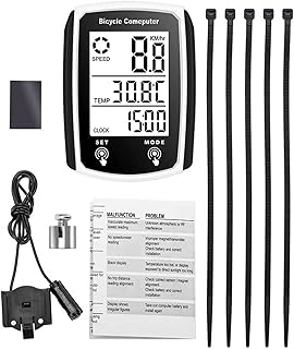 MOWEO Bicycle Speedometer Odometer Bicycle Speedometer Waterproof Wired Cycle Bike Computer Bicycle Odometer With LCD Display Multi-Functions English (Color : White)