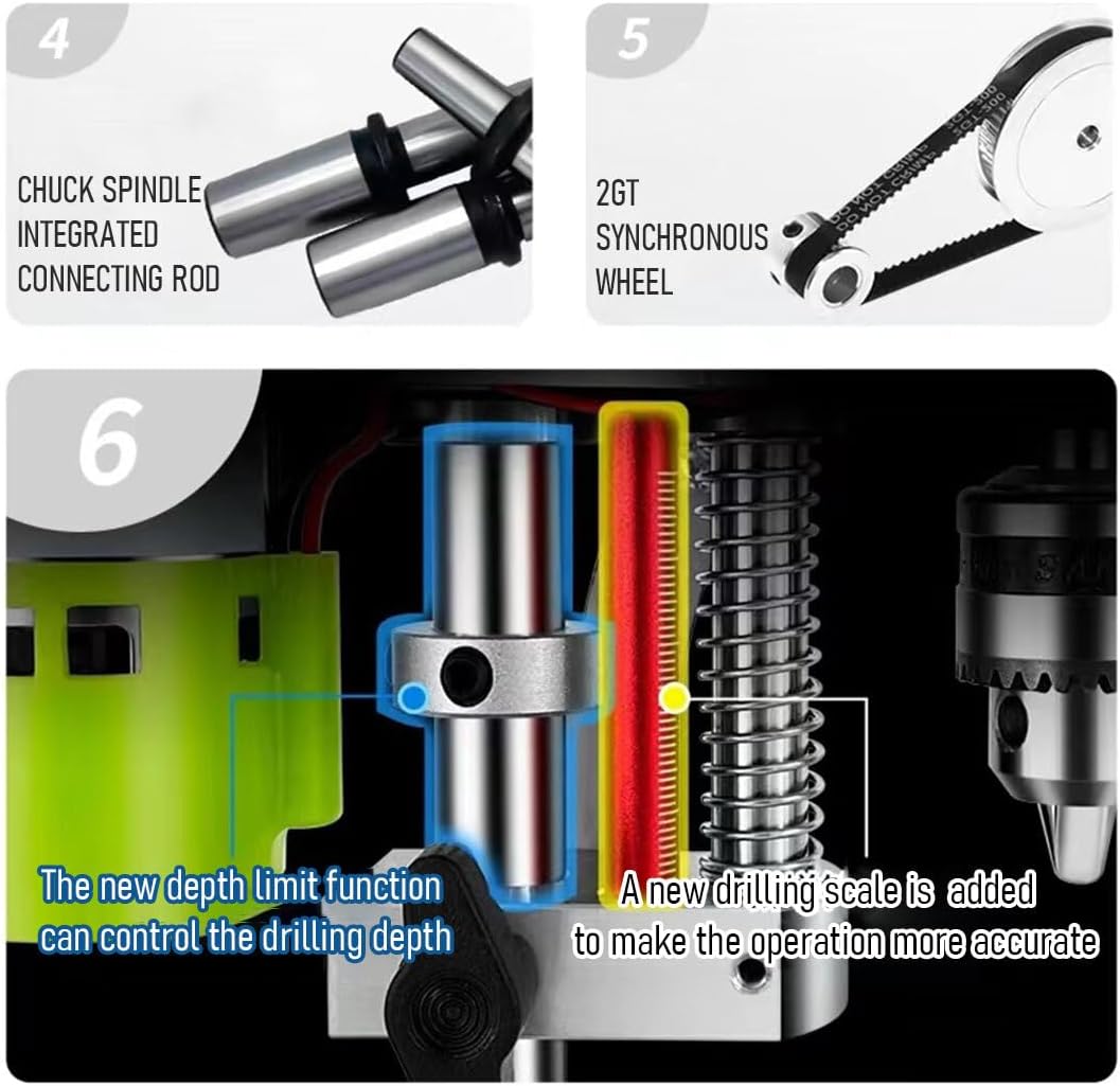 Mini Drill Press, Variable Speed, 12-24V, Precision Drilling Machine, B10 Chuck, 10mm Max Capacity, 7 Speeds, Drill Press, Drill