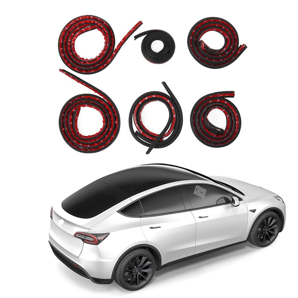 Rwraps Black Car Door Soundproof Seal Kit For Tesla Model Y 2020-2024, Rubber Weather Draft Seal Strip Wind Noise Reduction Kit For Car Window And Door, Trunk Edge, Engine Cover