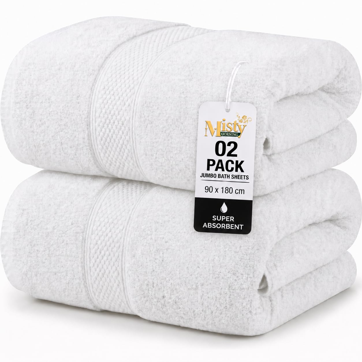 MistyMorning Lot de 2 draps de bain extra larges (90 x 190 cm), 100 % coton 500 g/m², super doux, très absorbants, séchage rapide