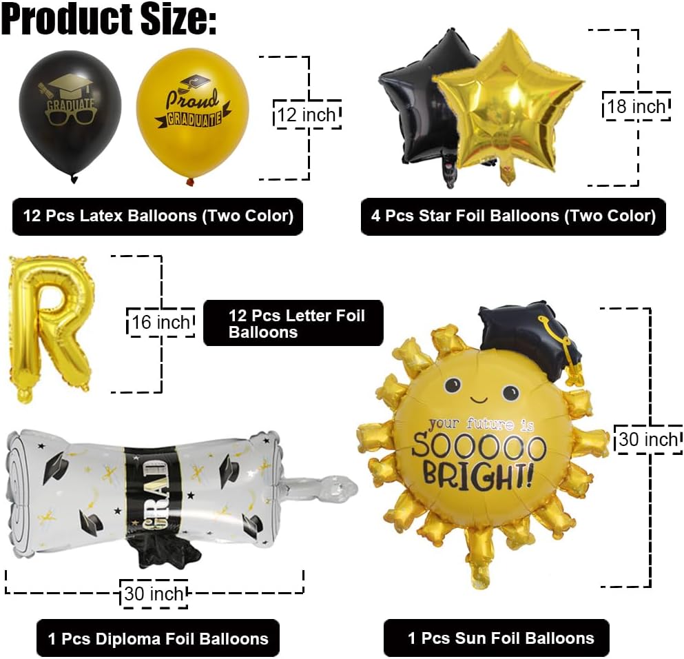 2026 Graduation Balloons Set 30 Pcs Congrats Grad Party Decorations Foil Balloons Gold Black Letax Balloons for Graduation Decorations Class of 2026 Grad Party Supplies ﻿ image 2