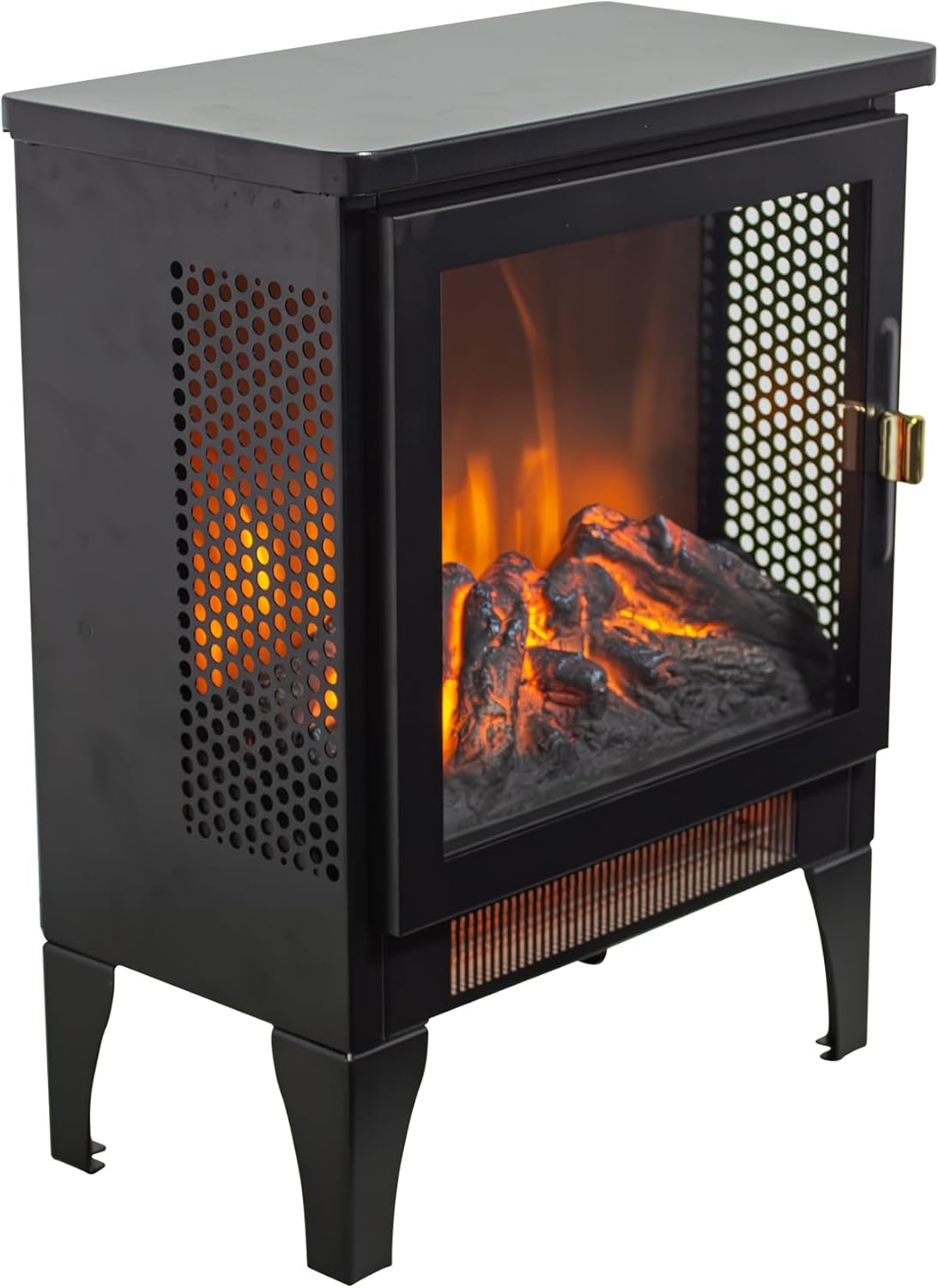 18" Freestanding Electric Fireplace Stove with Realistic Flame, Faux Fake Fireplace Heater with Overheating Safety Protection, 700W/1400W Thermostat, Small Electric Heater for Indoor Use – Black
