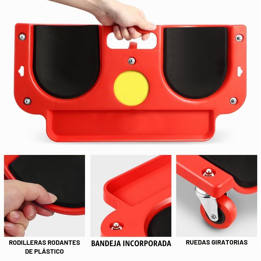 Rodilleras con Ruedas, Protector de Rodilleras Deslizantes, 5 Ruedas Giratorias, Soporte de Bandeja de Herramientas para Mecánico Carpintero Pisos