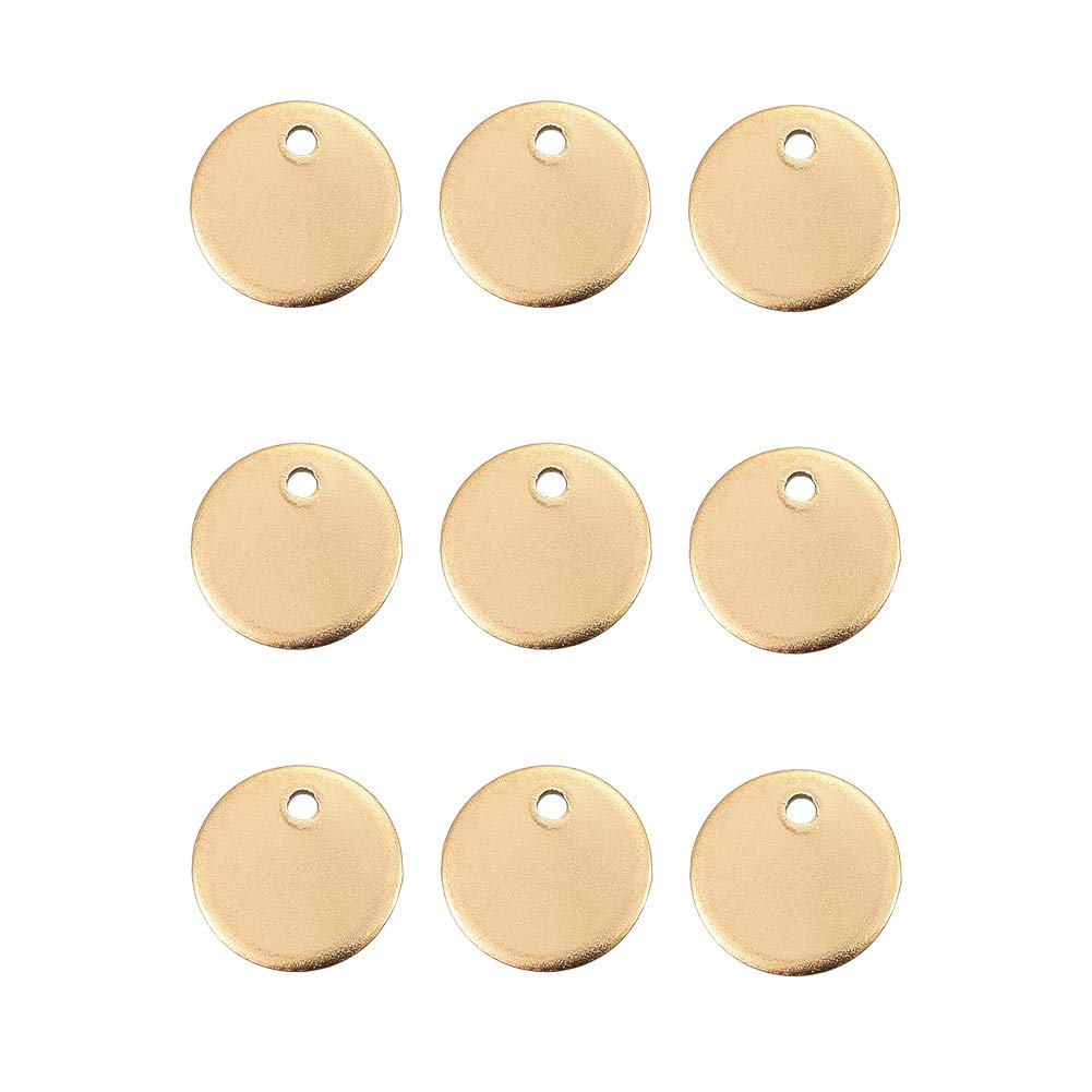 DanLingJewelry 100 pcs 304 Stainless Steel Blank Stamping Tag Flat Round Charms Smooth Surface Pendants for Jewelry Making Golden Color 10mm