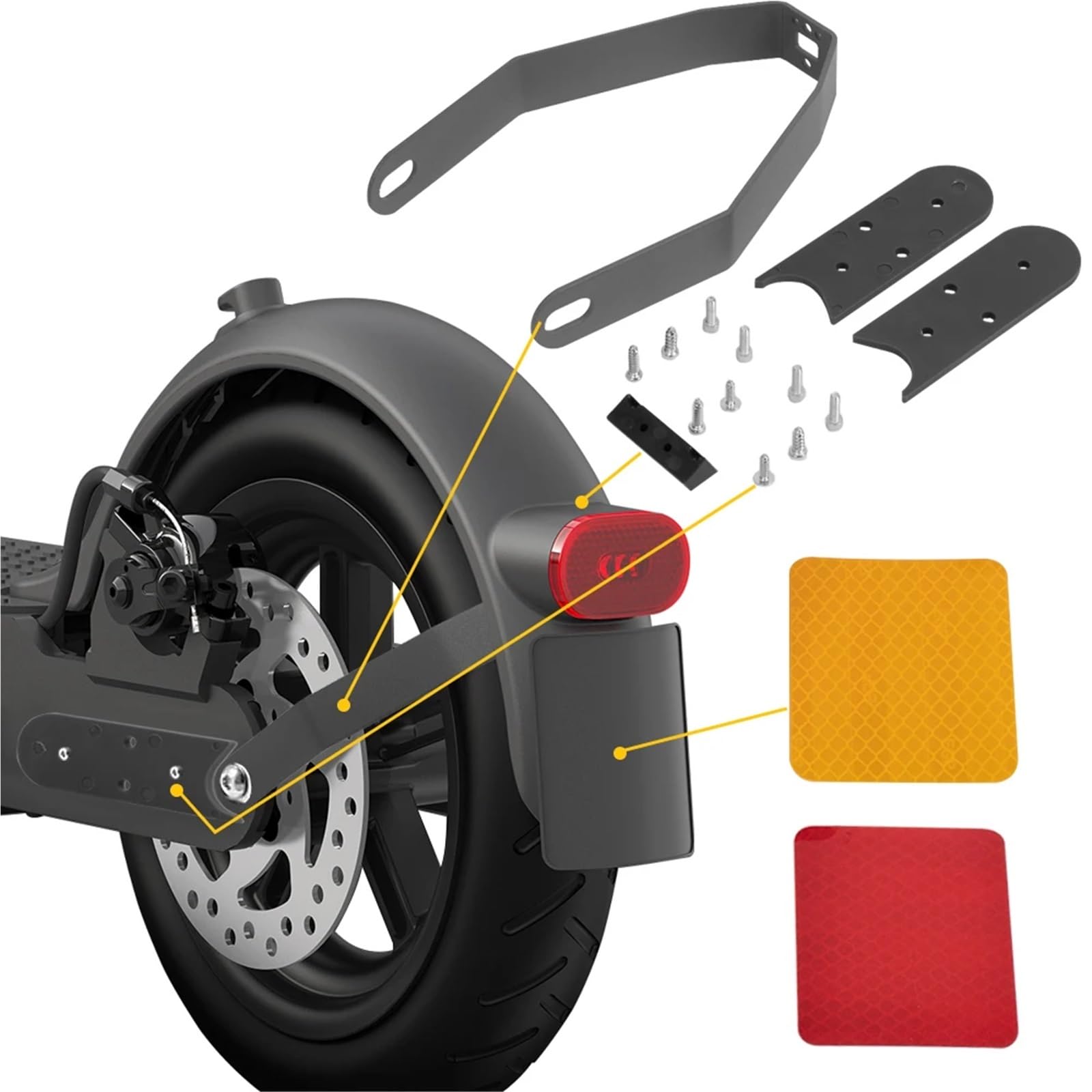 Guardabarros Patinete Guardabarros Trasero, luz Trasera de Freno, Guardabarros for Scooter eléctrico con Juego de Piezas de Almohadilla de Cubierta de Espacio, Soporte Reforzado(Red)