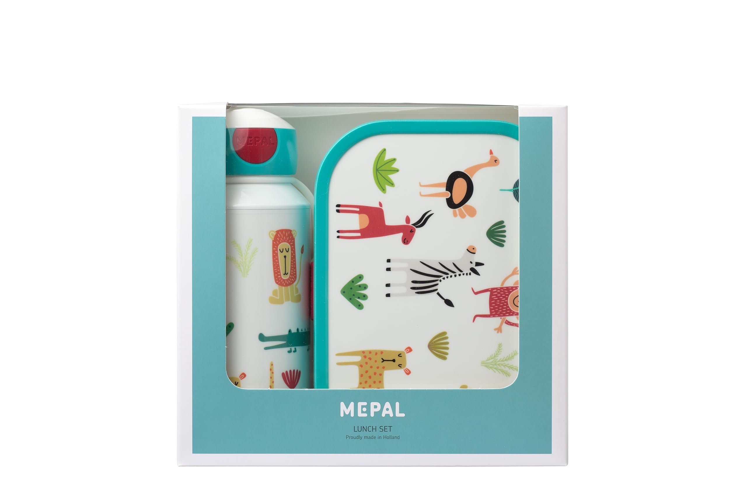 Mepal - Set de Almuerzo Campus - Fiambrera para Niños con Botella Pop-up y Fiambrera - Set de Almuerzo para el Colegio o para Llevar - Sin BPA - 400 ml + 750 ml - Animal Friends