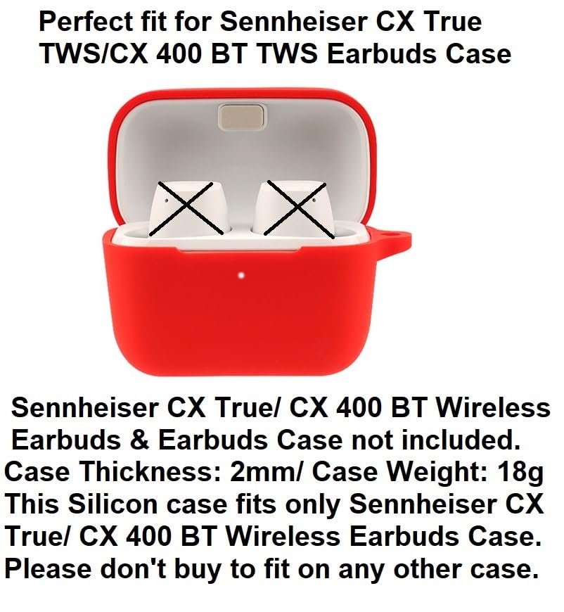Image of Silicone Case Cover Compatible with Sennheiser Sport True Wireless /CX True Wireless /CX Plus /CX Plus SE Earbuds - with Aluminium Hook (Earbuds & Charging Case Excluded) (Red)