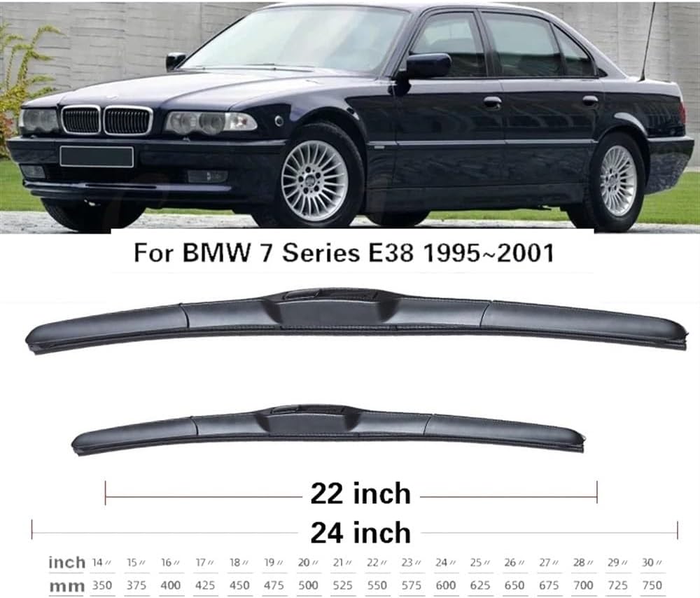 Front Wiper Blades Compatible with BMW 7 Series E38 1995~2001 Rubber Window Windshield Windscreen Brushes Cleaning U J Hook Car Accessories