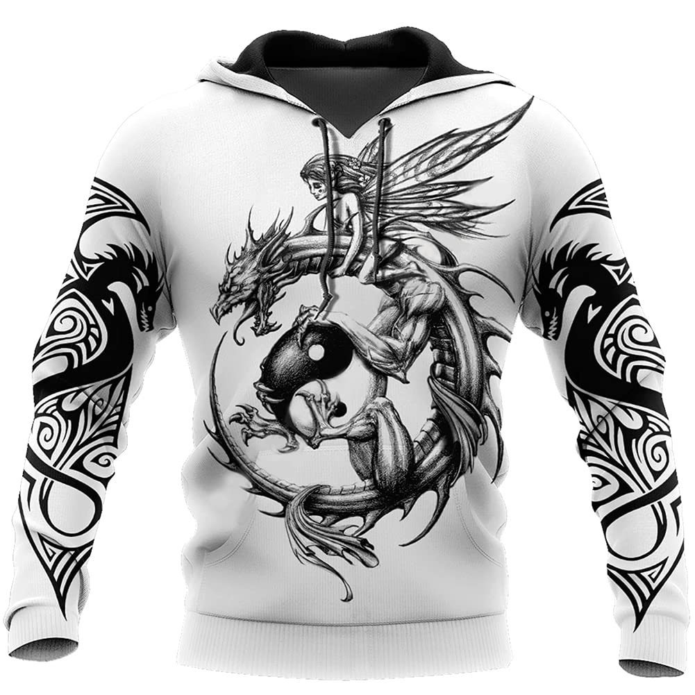 Viking Nidhogg Tattoo Men's Hoodie 3D Printing Nordic Mythology Dragon Long Sleeve Sweatshirt Casual Oversized Pullover Harajuku Streetwear Jacket