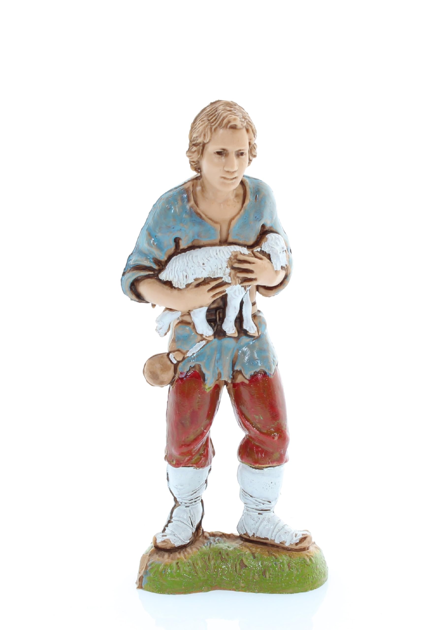 Moranduzzo Multi-Coloured Young Shepherd With Lamb For Nativity Scene 4 Inch Scale 1:20 – Height 3.42 In – Resin Figure, Hand-Painted, Sculptor Martino Landi