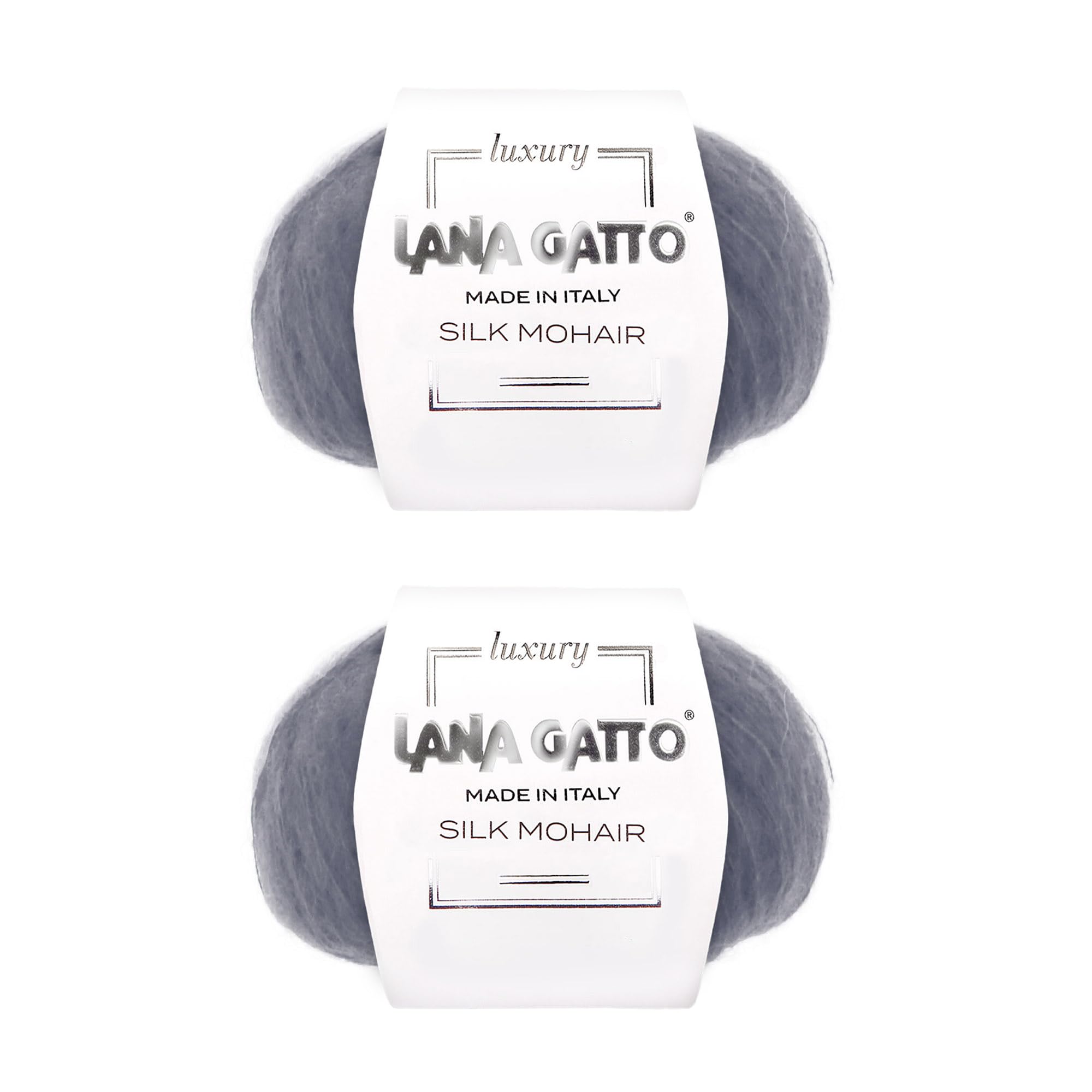 Silk Mohair Yarns for Knitting Lana Gatto Luxury Silk Mohair Line, 50 gr., 424 mt, / 1,8 oz., 464 yds, (Grey - 30480, 2)