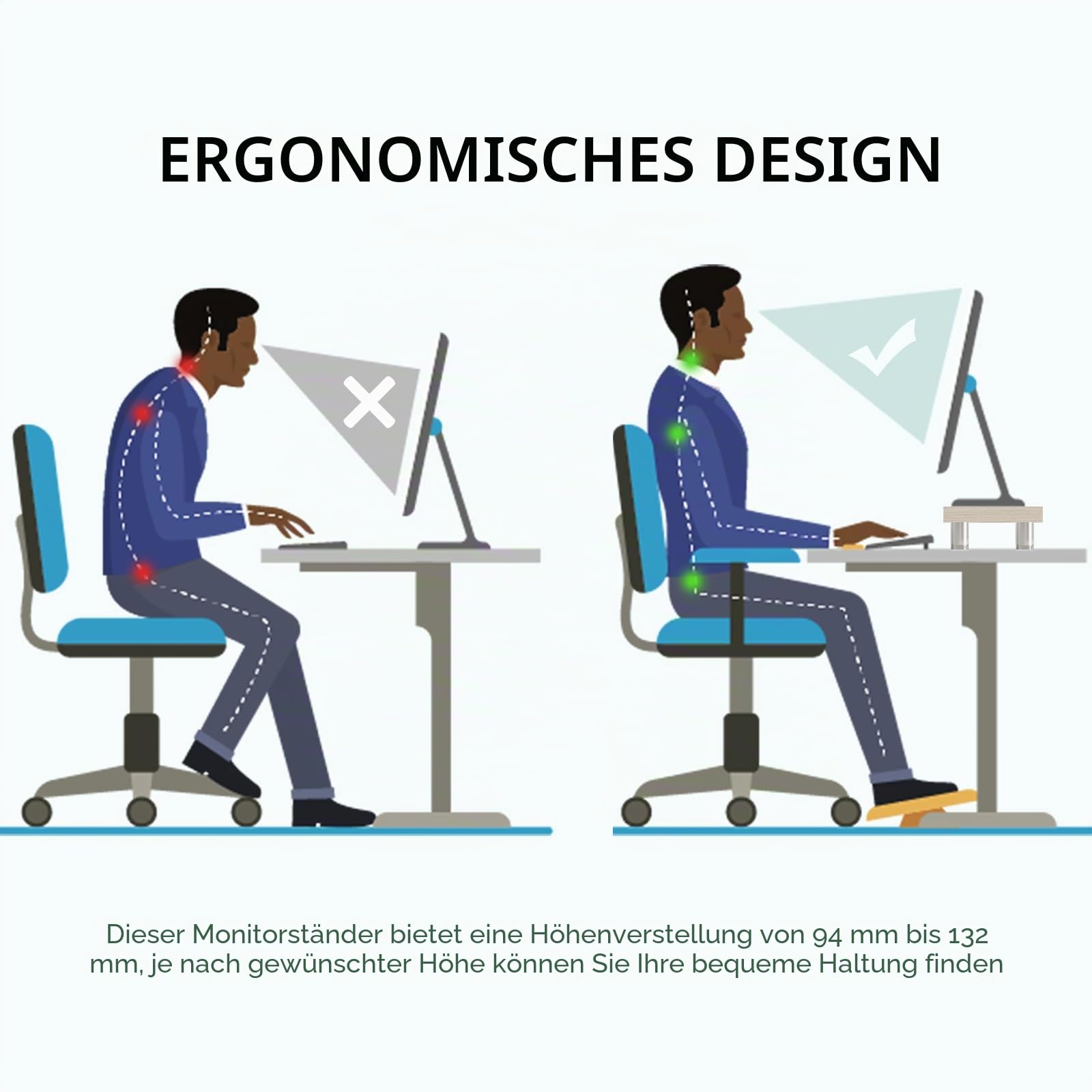 AX Waber Dual Monitor Riser - Einstellbare Länge & Winkel, Holzständer für 2 Monitore mit Stauraum