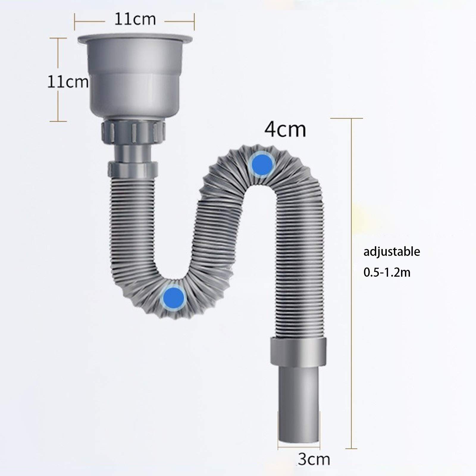AIGUO Abflussrohr, Waschbecken, Wannen-Abfluss 0,8 M / 1,2 M / 1,5 M / 2m / 3m / 4m, Küchenabflussrohrfittings, Einzel- Und Doppel Sink Sink Sink Sink Ablaufschlauch Verlängerung (Size : 1.2m)
