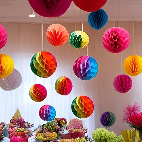 Miniatura 27 de Abanico de papel para decoraciones, bolas de papel de panal de papel para decoración de fiestas, juego de 3 abanicos de papel azul para decoración 3