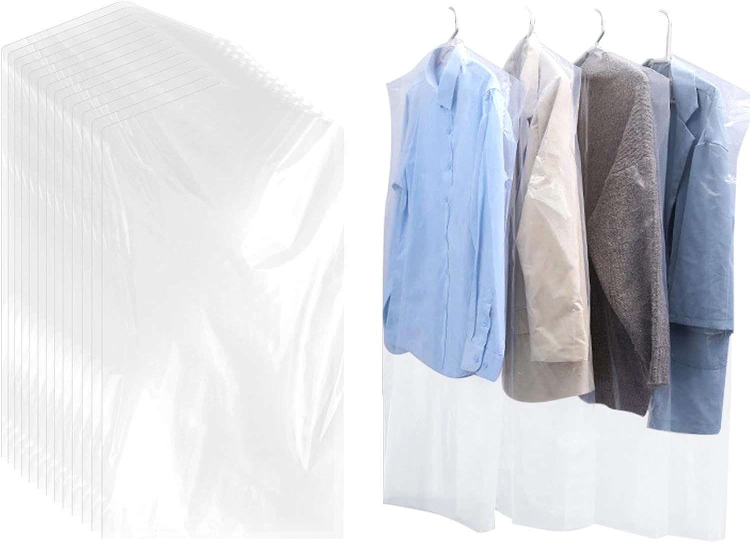 Klmnop 125 Pack Clear Garment Bags for Clothes, Plastic Dry Cleaning Bags 60x90 cm, Dust-proof Hanging Clothes Storage Bag for Dry Cleaner, Travel, Moving(Clear)