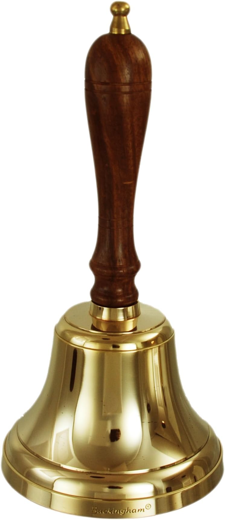 Buckingham Premium Solid Brass Hand Bell Extra Loud Call with Wooden Handle Ideal for Dinner Reception School Last Order Library Bell 13 Cm by Buckingham