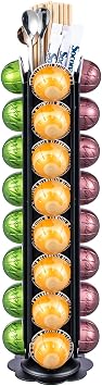 FlagShip Coffee Pod Organizer for Nespresso Vertuo Pods Storage,360 Degrees Revolving Pod Carousel No Assembly Required,Vertuo Pod Stand Black Metal32 Pods Capacity