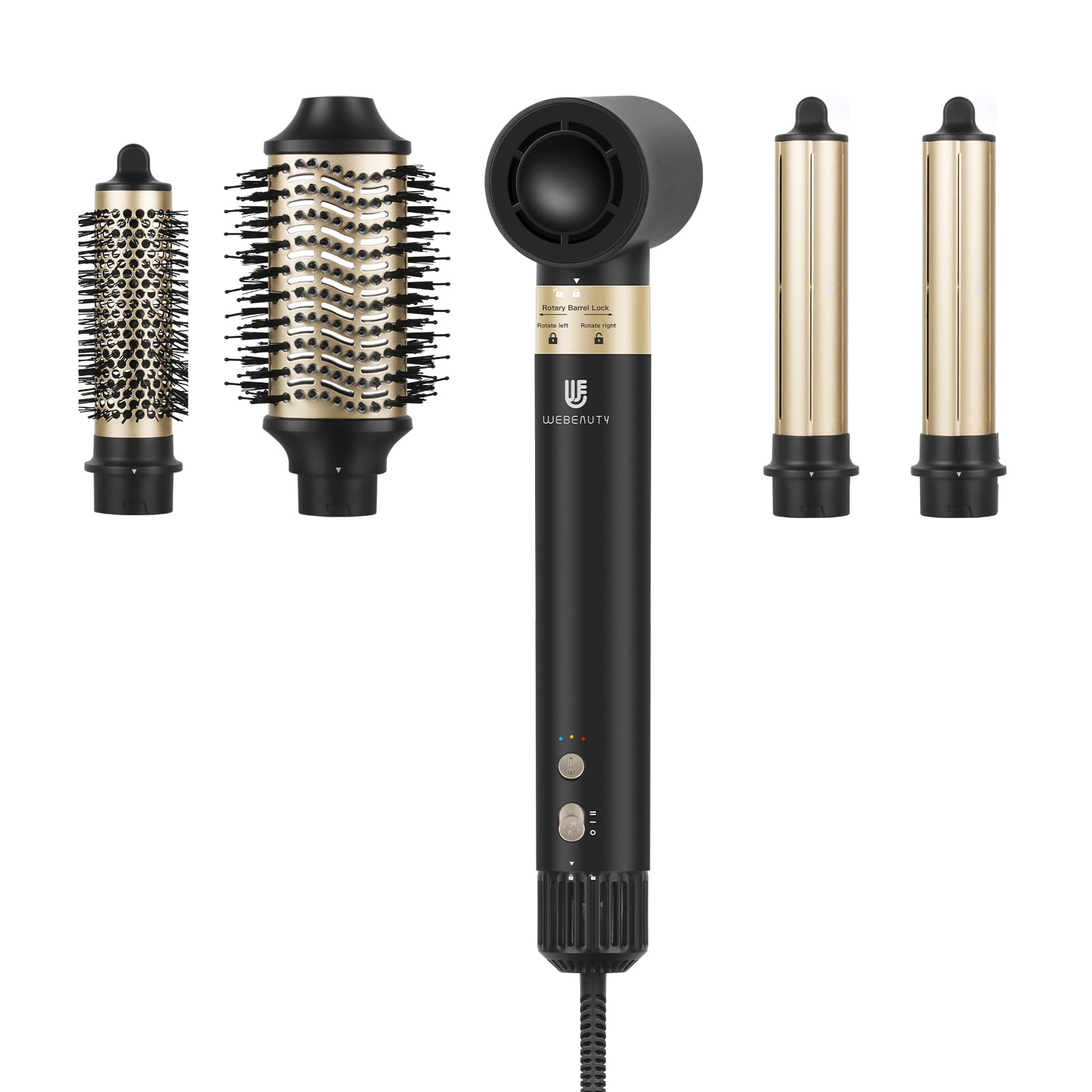webeauty [Dual Voltage] 6in1 Airstyler Neues Upgrade,110,000U/Min, 30M/S, 500 Millionen Negative Ionen Hochgeschwindigkeit Haartrockner mit Föhnbürste, Rundbürsteföhn, Air Lockenstäbe, Schwarz (Grün)