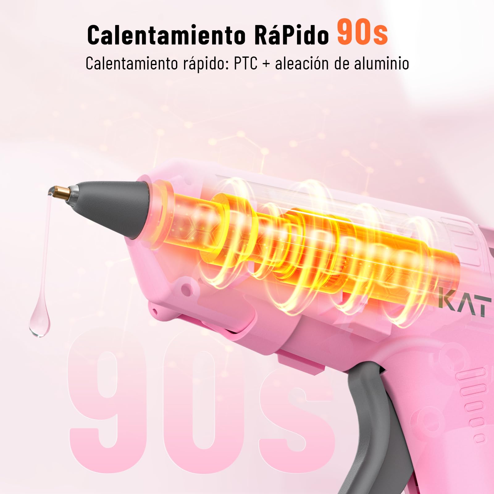 Katerk Pistola de Silicona Caliente, 2000mAH Pistolas de Pegamento Caliente Inalambrica con 15x7mm Barra de Pegamento, 90S Calentamiento, Pistola Cola Quente Adecuada Uso Casero, DIY - Rosa